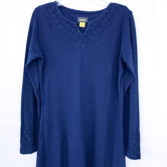 Cabelas Navy Blue Long Sleeve Cotton Dress Small - Picture 2 of 7